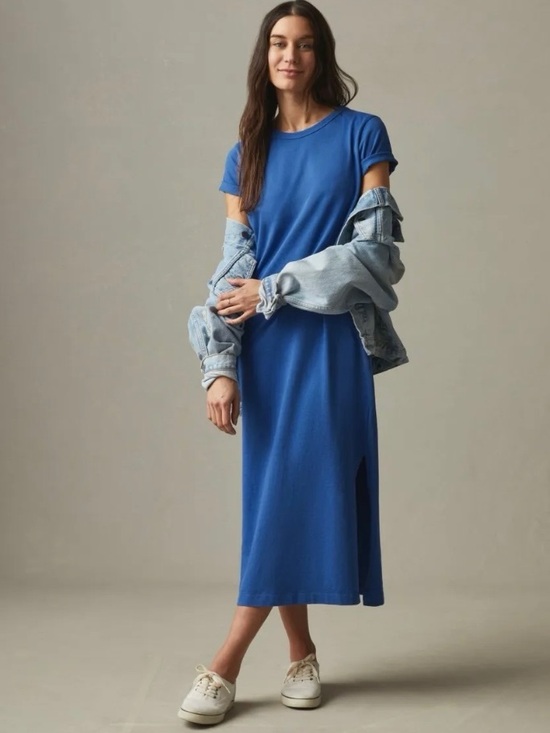 American Giant Dresses & Skirts - AMERICAN GIANT MIDI TEE DRESS IN ESSENTIAL BLUE SIZE LARGE